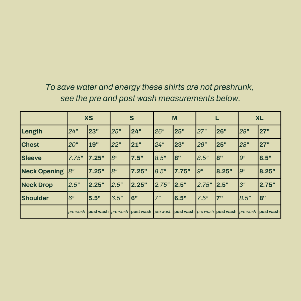 COSAP tee size guide
