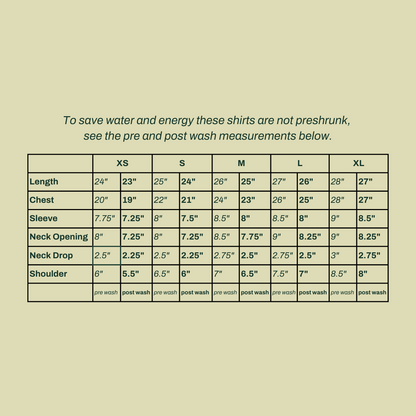 COSAP tee size guide